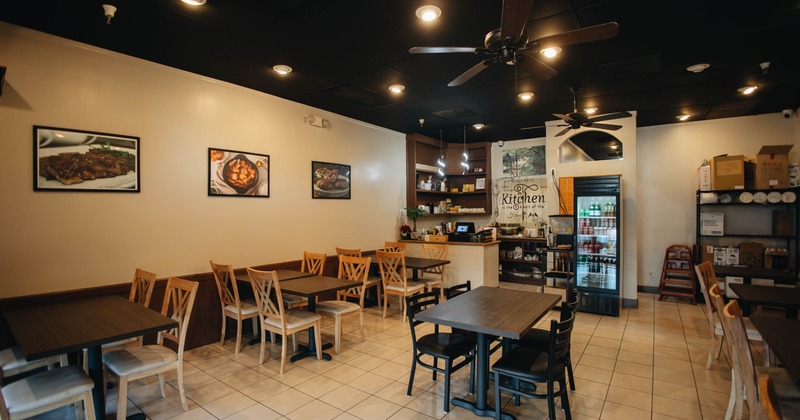 Interior, tables ready for guests