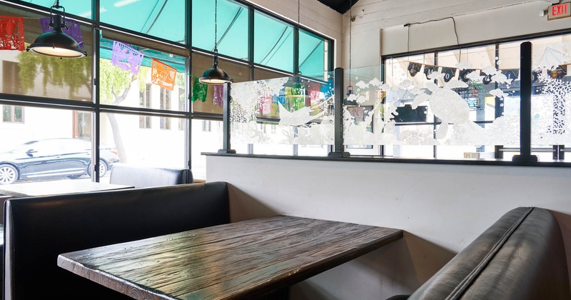 Seating booth by the windows