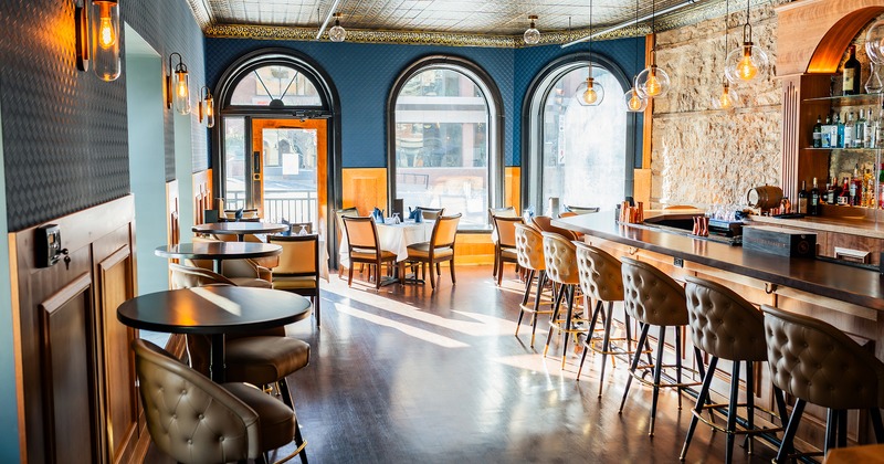 Interior space, seating area and bar