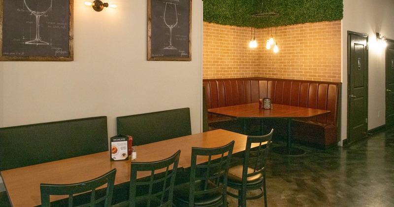 Interior, dining area, table for eight, ''U'' shaped booth with a table