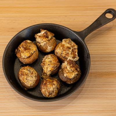 Stuffed Mushrooms, with Italian sausage, cream cheese, and parmesan.