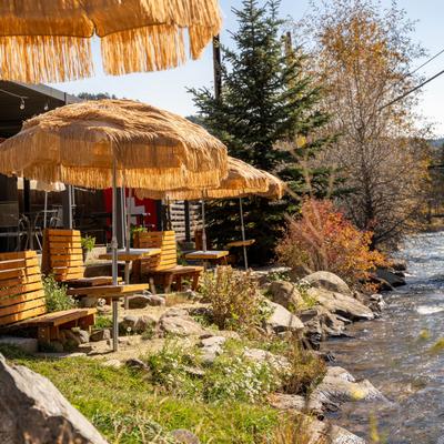 The garden outside next to a river.
