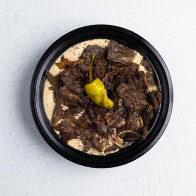 Hummus with Beef Shawarma.