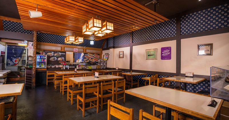 Interior, tables ready for guests