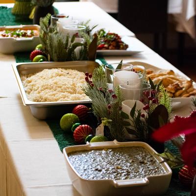 Prepared food on display.