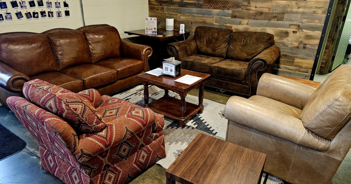 Lounge are with couches, comfy chairs, coffee table and side tables