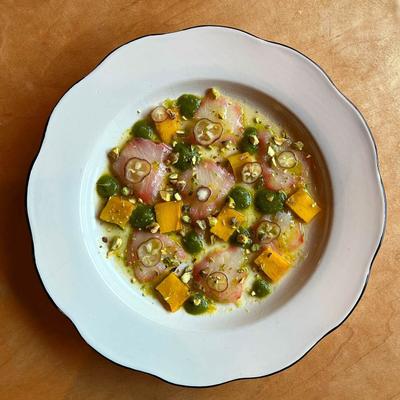 Crudo dish, raw fish