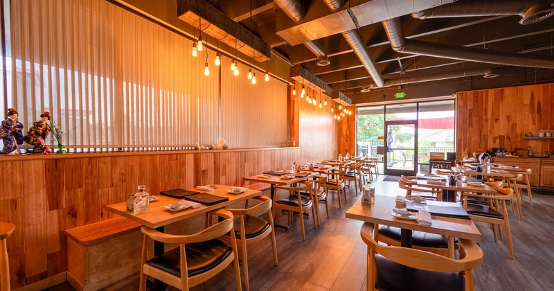 Interior, tables, chairs and benches