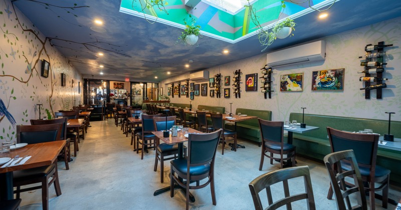 Interior, tables and chairs ready for guests