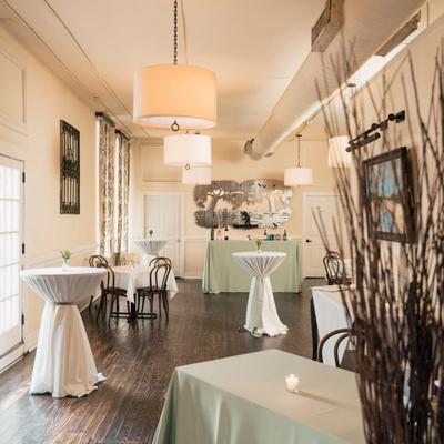 Tables in white tablecloth.