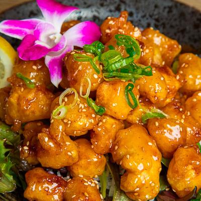 Scallop Tempura, close up view.