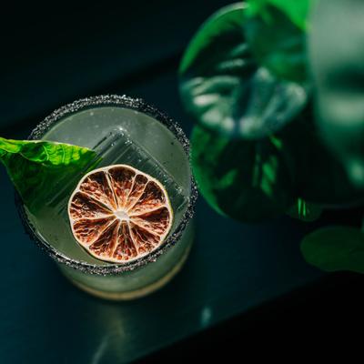 Green cocktail drink.