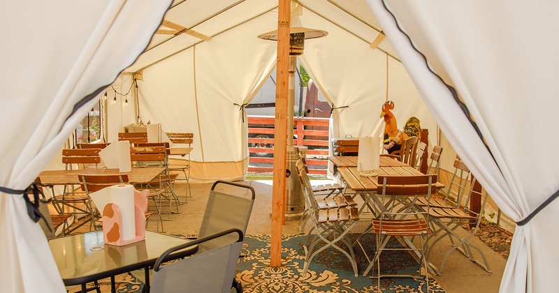 Seating area in a courtyard tent