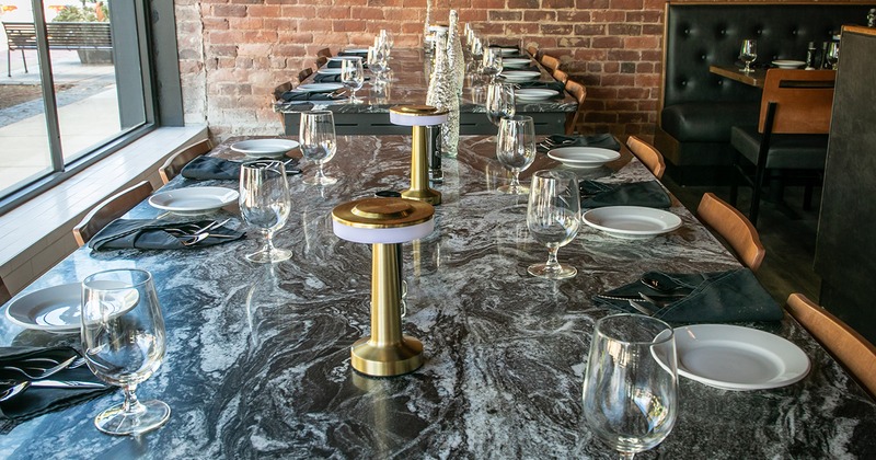 Interior, set dining tables, closeup