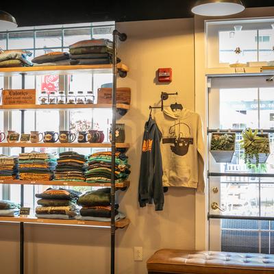 Merchandise on shelves.