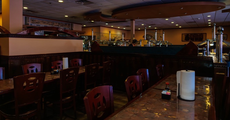 Interior, tables and seats ready for guests