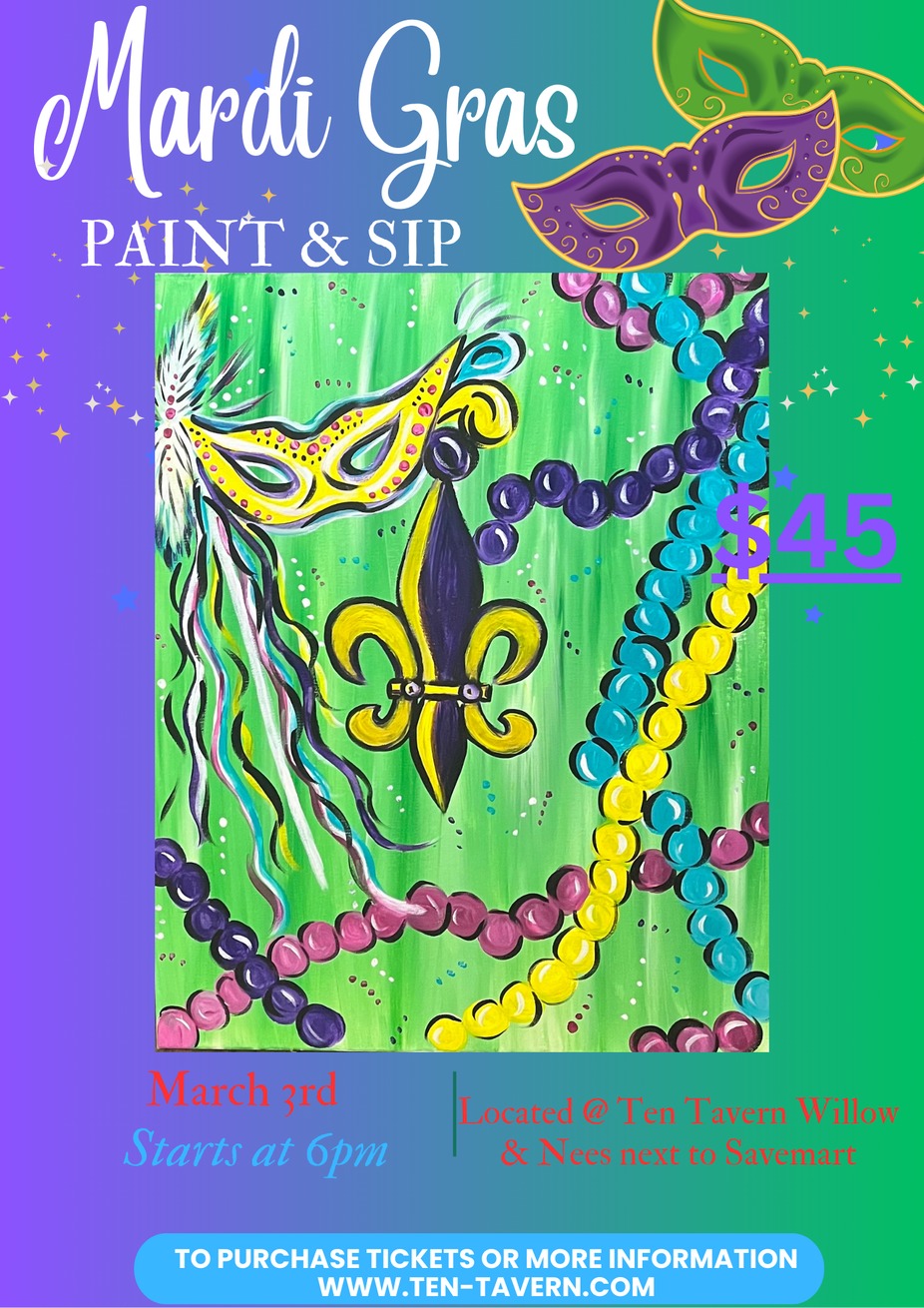 🎭🎨 Mardi Gras Paint & Sip at Ten Tavern! 🎭🎨 event photo