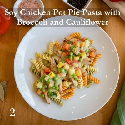 Soy Chicken Pot Pie Pasta with Broccoli and Cauliflower