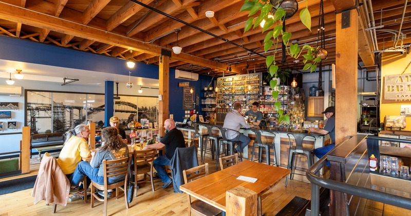 Interior, diner area, people, wide view