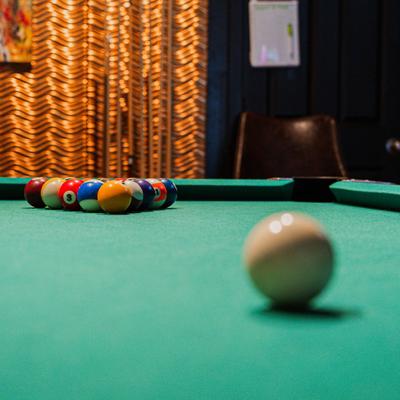 Racked billiard balls.