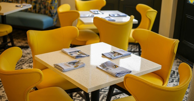 Closeup view of a set table for four people