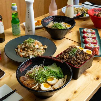 A fully served table.