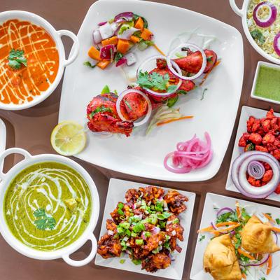 Assorted food dishes.