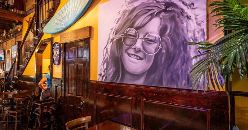 Interior, dining area with pictures on the wall