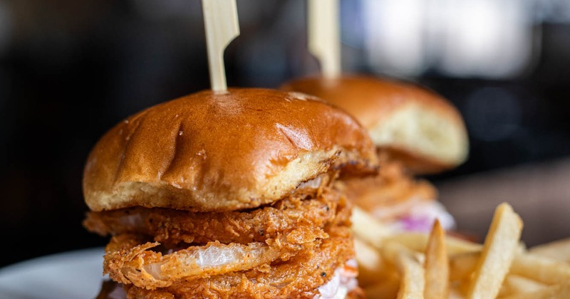A close up view of Pulled pork sliders