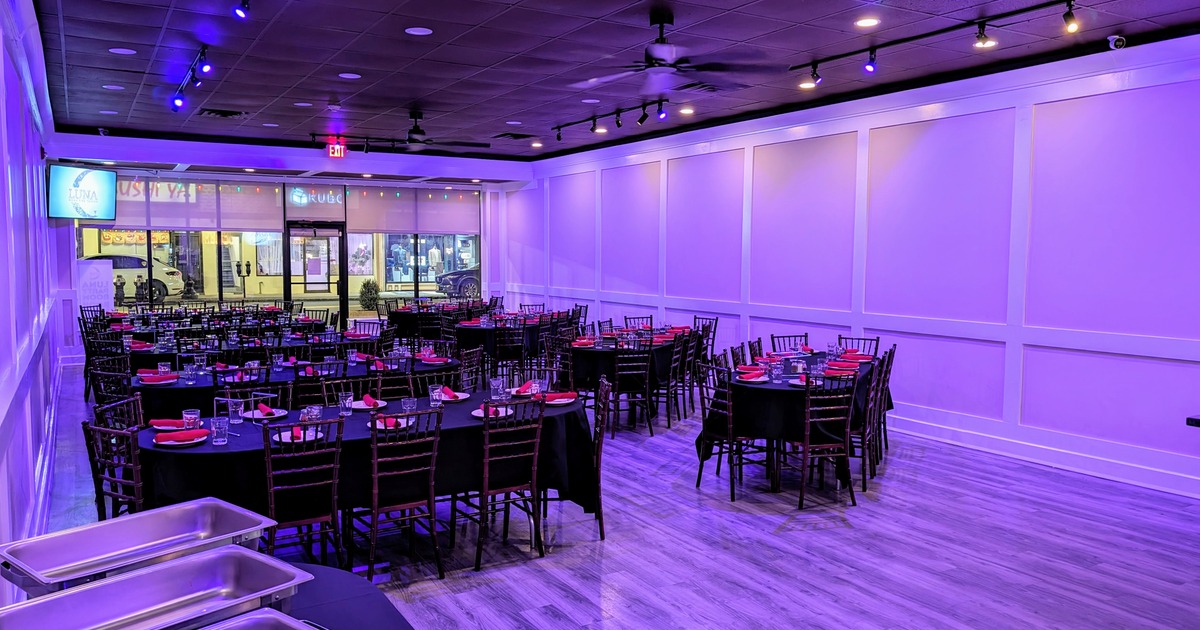 Party room in purple lighting