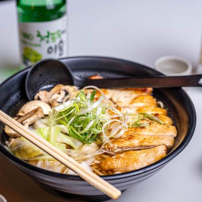 Grilled chicken noodle soup.