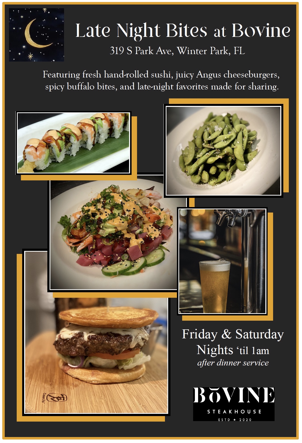 A promotional late night food flier