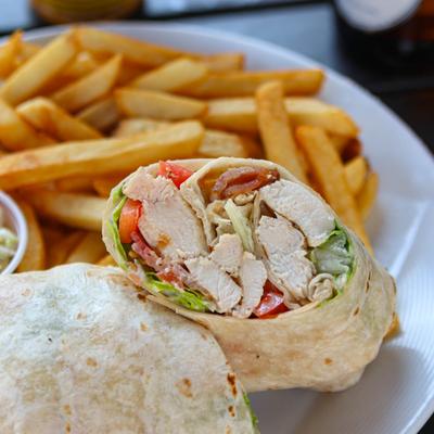 Chicken Wrap and fries.