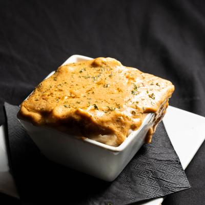 Mashed potato with gravy.