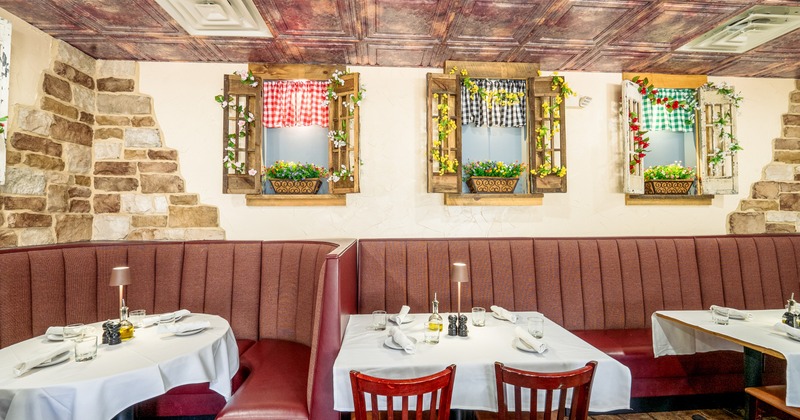 Interior, dining space with leather benches