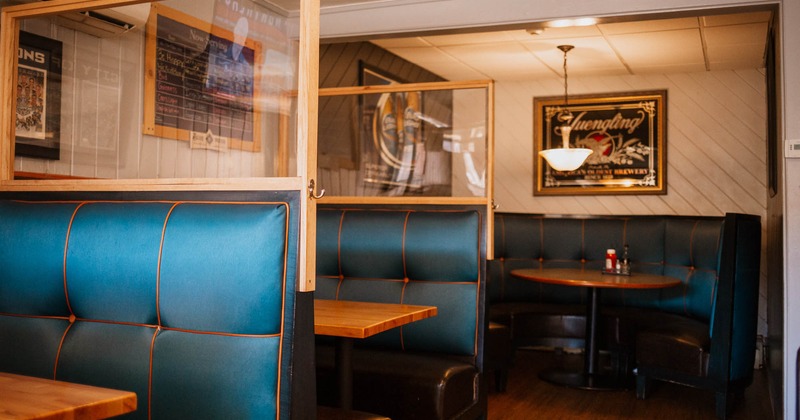 Interior, partitioned booths