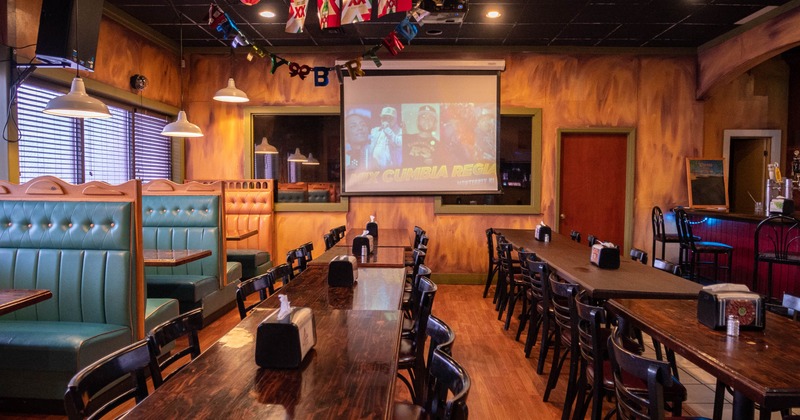Interior, tables ready for guests