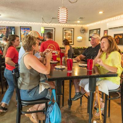 Interior, guests dining.