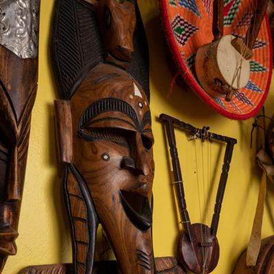 Tribal mask and decorations