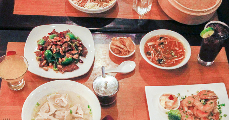 Various dishes on the table, top view