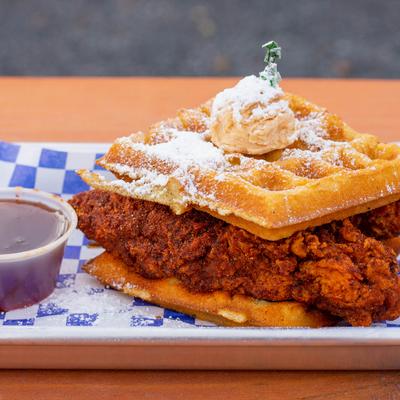 Chicken and waffles sandwich