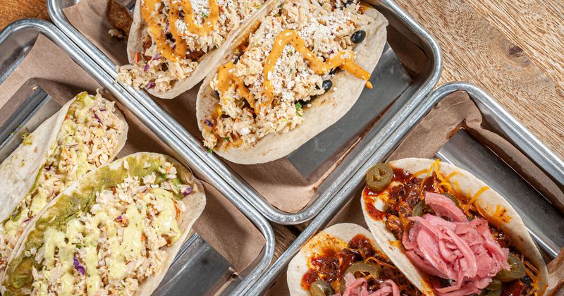 Several dishes served, top view