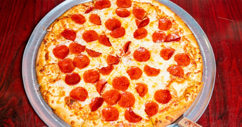 Pepperoni pizza, top view