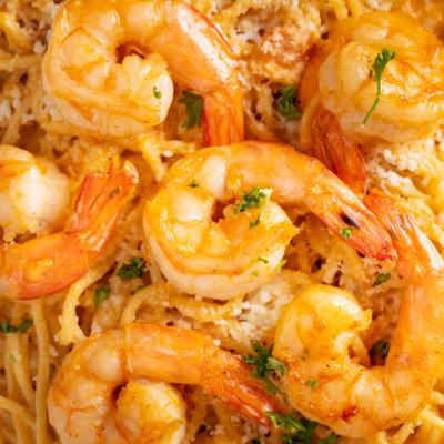 Creamy Shrimp Pasta, close-up.