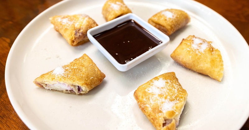 Cheesecake chimichangas with chocolate sauce