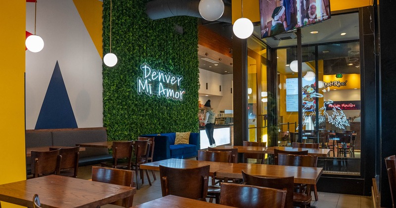 Interior, seating area with tables and chairs