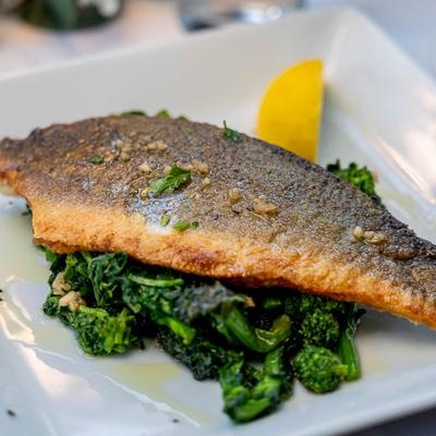 Branzino with broccoli.