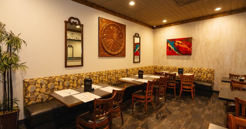 Interior , dining area, tables ready for guests