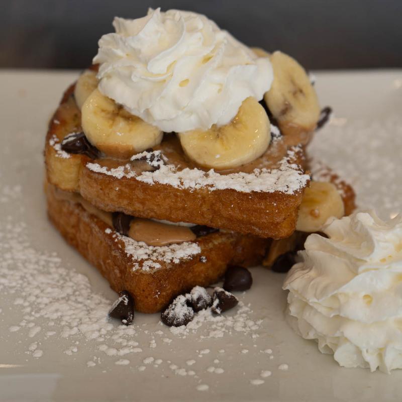 Peanut Butter Stuffed French Toast with Banana & Chocolate Chips photo