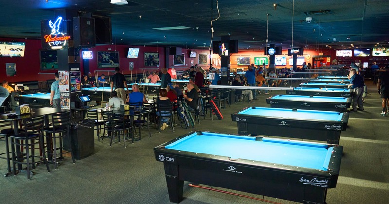 Interior seating area and pool tables